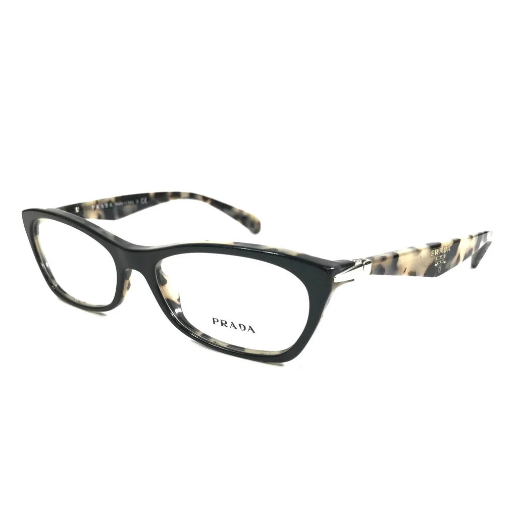 Prada Eyeglasses Frames VPR15P ROK-1O1 Black Tortoise Cat Eye Full Rim 53-16-135